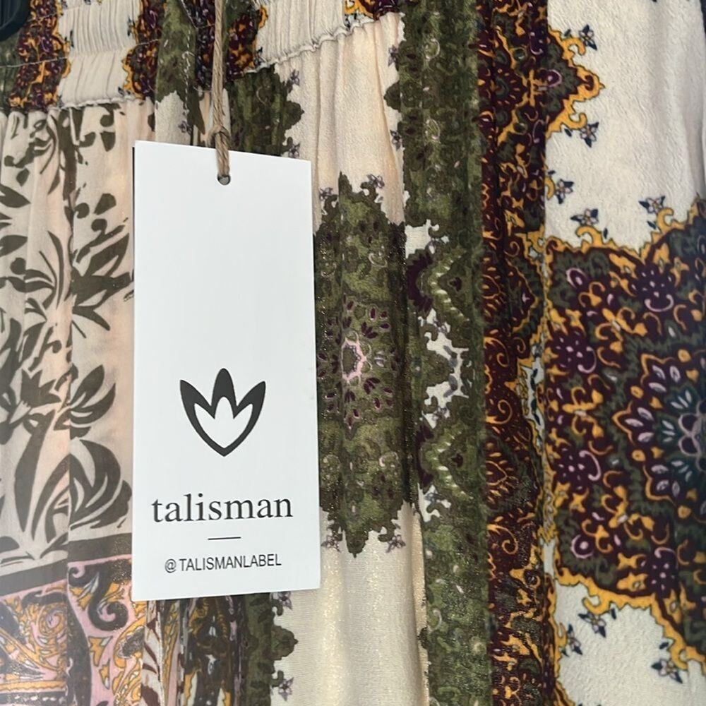 Talisman Freedom Paisley Gardens Crepe Elastic Tie Waist Wide Leg Pants XS - Picture 4 of 5